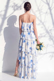 Strapless groene bloemenjurk met bloemen in de A-lijn bruidsmeisjesjurk