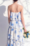 Strapless groene bloemenjurk met bloemen in de A-lijn bruidsmeisjesjurk