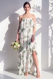 Strapless groene bloemenjurk met bloemen in de A-lijn bruidsmeisjesjurk
