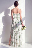 Strapless groene bloemenjurk met bloemen in de A-lijn bruidsmeisjesjurk