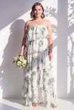 Strapless groene bloemenjurk met bloemen in de A-lijn bruidsmeisjesjurk