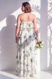 Strapless groene bloemenjurk met bloemen in de A-lijn bruidsmeisjesjurk