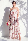 Strapless groene bloemenjurk met bloemen in de A-lijn bruidsmeisjesjurk