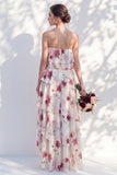 Strapless groene bloemenjurk met bloemen in de A-lijn bruidsmeisjesjurk