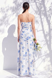 Strapless blauwe bloemenjurk van de A-lijn bruidsmeisjesjurk met split