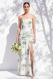 Strapless blauwe bloemenjurk van de A-lijn bruidsmeisjesjurk met split