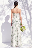 Strapless blauwe bloemenjurk van de A-lijn bruidsmeisjesjurk met split