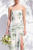 Strapless blauwe bloemenjurk van de A-lijn bruidsmeisjesjurk met split