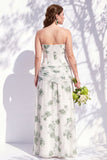 Strapless blauwe bloemenjurk van de A-lijn bruidsmeisjesjurk met split