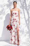 Strapless blauwe bloemenjurk van de A-lijn bruidsmeisjesjurk met split