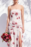 Strapless blauwe bloemenjurk van de A-lijn bruidsmeisjesjurk met split