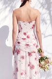 Strapless blauwe bloemenjurk van de A-lijn bruidsmeisjesjurk met split