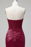 Satijn bordeauxrode sweetheart gerimpelde Bodycon Mini Homecoming jurk met pailletten