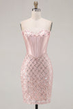 Sweetheart Blush Satijn Bodycon Korset Pailletten Homecoming Jurk