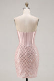 Sweetheart Blush Satijn Bodycon Korset Pailletten Homecoming Jurk