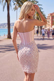 Sweetheart Blush Satijn Bodycon Korset Pailletten Homecoming Jurk