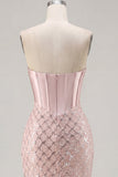 Sweetheart Blush Satijn Bodycon Korset Pailletten Homecoming Jurk