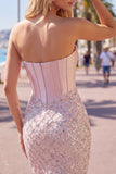 Sweetheart Blush Satijn Bodycon Korset Pailletten Homecoming Jurk