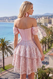 Off the Shoulder blosh satijn A-lijn korset pailletten homecoming jurk met strik