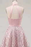 Blush satijn A-lijn halter hals met gerimpelde pailletten Homecoming jurk