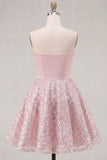Blush satijn A-lijn strapless gerimpelde pailletten schattige homecomingjurk