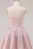Blush satijn A-lijn strapless gerimpelde pailletten schattige homecomingjurk