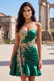 Donkergroene satijnen bodycon sweetheart gerimpelde pailletten homecoming jurk met sjerp