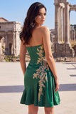 Donkergroene satijnen bodycon sweetheart gerimpelde pailletten homecoming jurk met sjerp