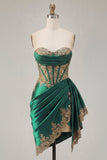 Donkergroene satijnen Sweetheart Geraolde Pailletten Transparante korset Homecoming Jurk met sjerp