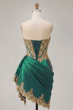 Donkergroene satijnen Sweetheart Geraolde Pailletten Transparante korset Homecoming Jurk met sjerp