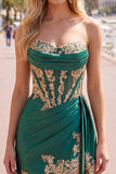 Donkergroene satijnen Sweetheart Geraolde Pailletten Transparante korset Homecoming Jurk met sjerp