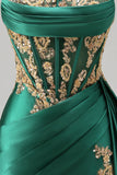 Donkergroene satijnen Sweetheart Geraolde Pailletten Transparante korset Homecoming Jurk met sjerp