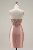 Sweetheart Blush satijn doorschijnende korsetjurk met kralen bezette homecoming jurk met split