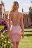 Sweetheart Blush satijn doorschijnende korsetjurk met kralen bezette homecoming jurk met split