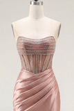 Sweetheart Blush satijn doorschijnende korsetjurk met kralen bezette homecoming jurk met split