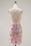 Blush Bodycon Halter Hals, Doorschijnende Corset Pailletten, Homecoming Jurk