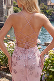Blush Bodycon Halter Hals, Doorschijnende Corset Pailletten, Homecoming Jurk