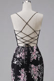 Zwarte roze bloem bodycon doorschijnende korset Homecoming-jurk