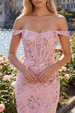 Off-the-shoulder blush bodycon doorschijnend korset pailletten homecoming jurk