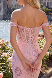Off-the-shoulder blush bodycon doorschijnend korset pailletten homecoming jurk