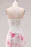 Witte Fuchsia Bloem Sweetheart Bodycon Transparante Korset Homecoming Jurk