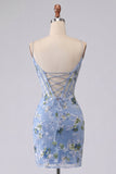 Blauwe bodycon geborduurde, bloemendoorschijnende korset Homecoming jurk