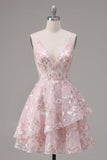 A-Line roze korset Spaghetti bandjes Bloemen Homecoming Jurk