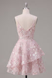 A-Line roze korset Spaghetti bandjes Bloemen Homecoming Jurk
