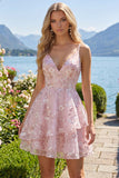 A-Line roze korset Spaghetti bandjes Bloemen Homecoming Jurk