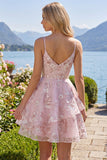 A-Line roze korset Spaghetti bandjes Bloemen Homecoming Jurk