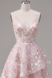 A-Line roze korset Spaghetti bandjes Bloemen Homecoming Jurk