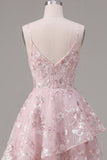A-Line roze korset Spaghetti bandjes Bloemen Homecoming Jurk