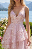 A-Line roze korset Spaghetti bandjes Bloemen Homecoming Jurk