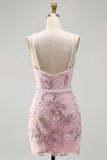 Roze korset Bodycon Spaghetti Straps Bloemen Homecoming Jurk